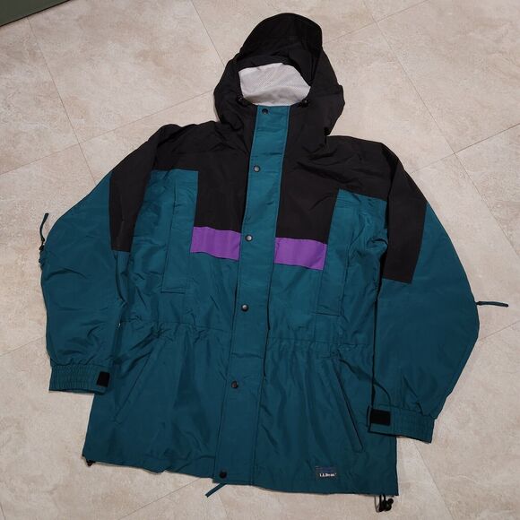 VTG LL Bean Sunbuster Womens L Large Colorblock Hooded Ski Jacket Windbreaker - Picture 2 of 11